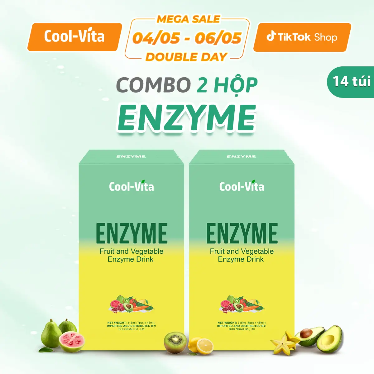 [Live] Combo 2 Hộp Nước Uống Bổ Sung Enzyme Hỗ Trợ Tiêu Hóa Chiết Xuất Rau Củ Coolvita (45 ml× 7 túi)/hộp