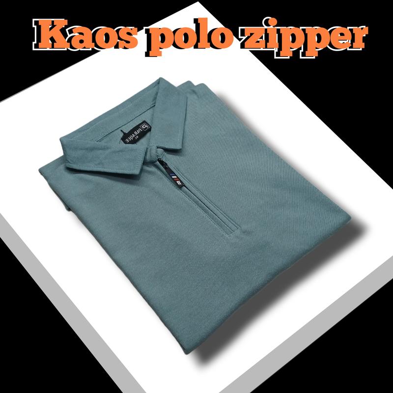 Baju Kaos Polos Shirt Resleting Depan Lengan Pendek Kerah Polos Zipper Katun 7