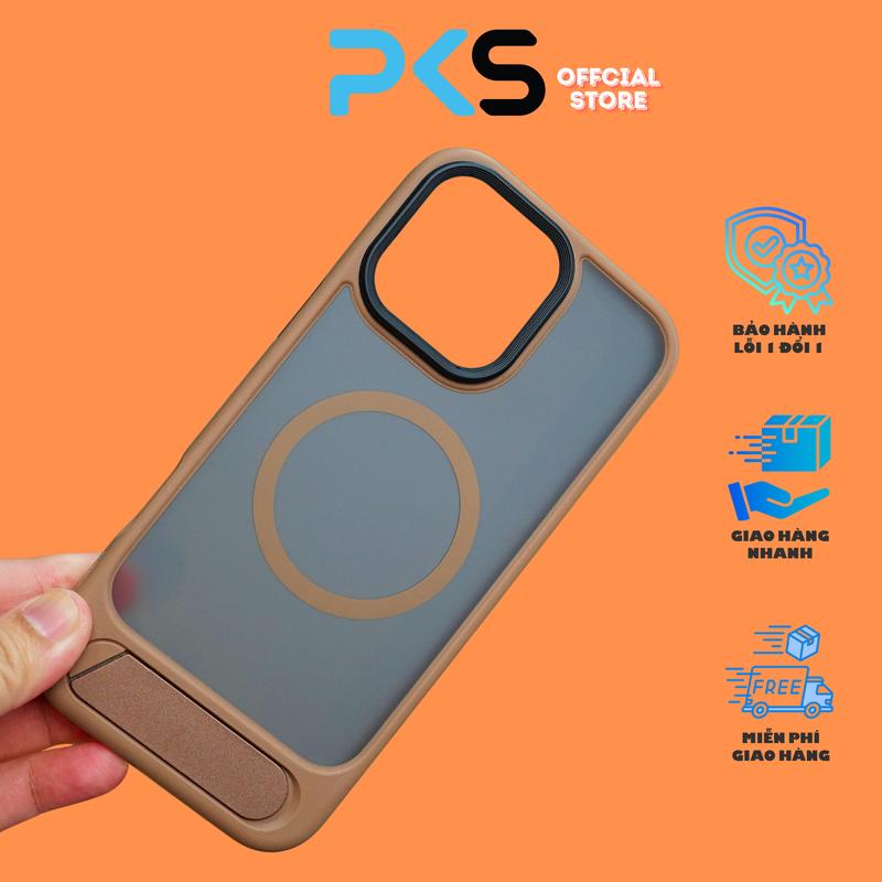 Ốp lưng likgus valor magsafe nhám chống sốc chống ố kèm giá đỡ cho iPhone Kem