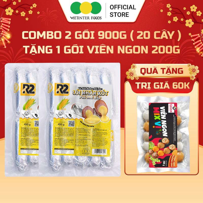   Mua 2 tặng 1  Combo 2 Gói Xúc Xích Giấy Bạc Nướng Đá R2 Vietinter Foods Lõi Nhân Xốt Phô Mai Bắp 900g  Gói 450g  