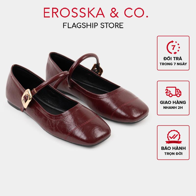 [Erosska] - Giày búp bê nữ lolita mũi vuông, quai ngang phối khóa dễ thương màu bạc - EL084