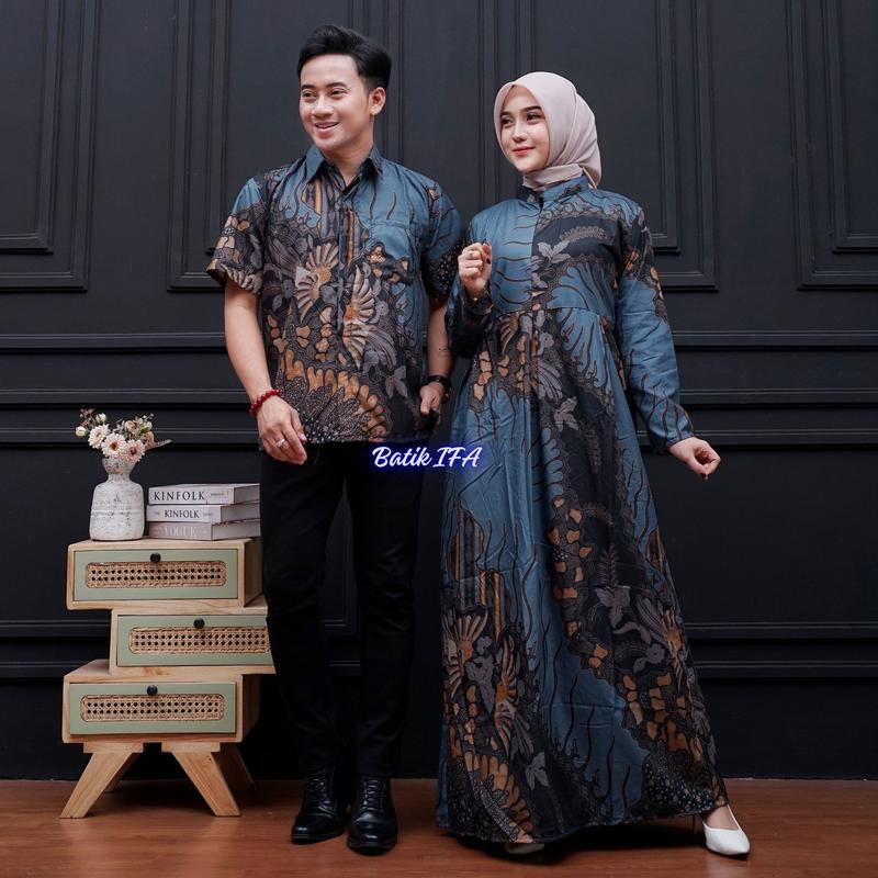 Baju Batik Couple Modern - Sarimbit Batik Kekinian -  Pasangan Gamis dan Kemeja Lengan Pendek 7