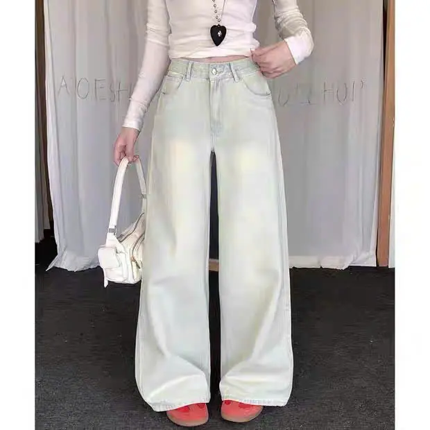 Voi Quần Jeans Suông Li Chéo Lưng Cao Màu Xanh Mài Ống Rộng Túi Ngược Phong Cách Hàn Quốc Trẻ Trung Năng Động | BigBuy360 - bigbuy360.vn