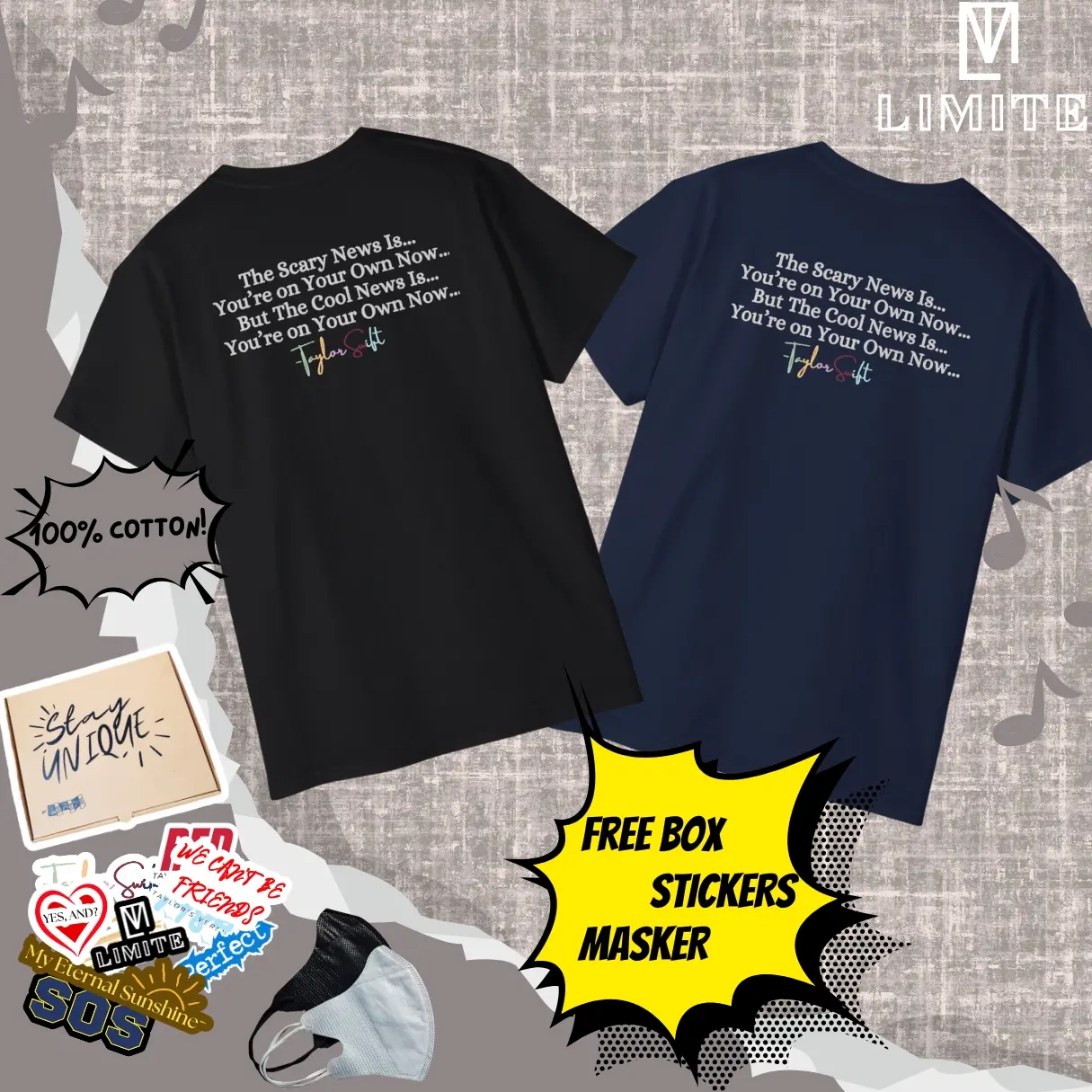 Kaos Y.O.Y.O.K TaylorSwift 100% Cotton Combed 24s[STOCK TERBATAS] Swifties Crew Neck Pria Wanita Tee Digital  Baju Hitam Katun