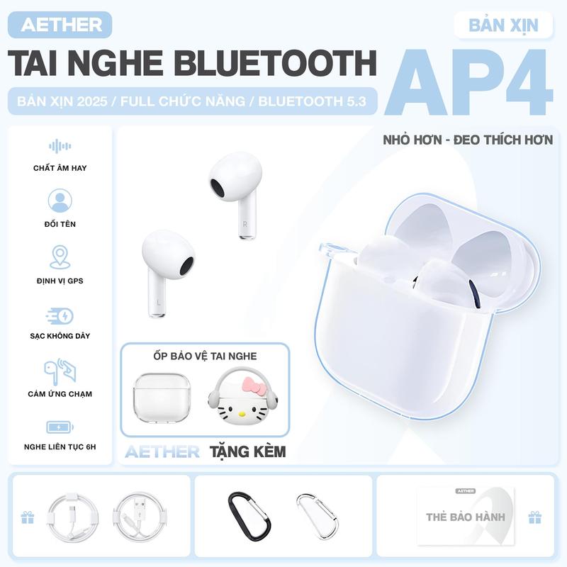 Tai Nghe Bluetooth A4 Aether, Tặng Ốp, Cáp sạc, Âm Thanh Nâng Cấp, Đổi Tên, Định Vị, Tự Động Kết Nối,Bảo Hành Đổi Mới trong 6 Tháng,Phù hợp mọi dòng máy Pin trâu Nhét Tai Nghe Nhạc Bluetooth Earphone