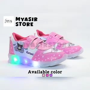 MYASISTORE Sepatu Anak Perempuan Lampu Led Model Karakter KUROMI Ukuran 22-30 Fashion dengan Desain Menarik dan Cahaya Warna-warni