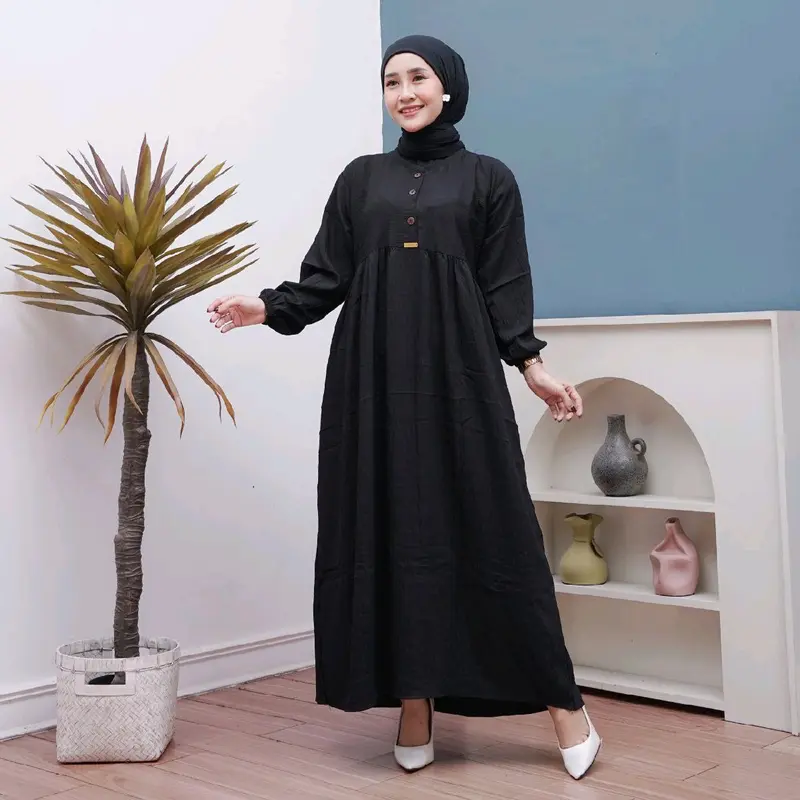 MIDI DRESS POLOS GAMIS MUSLIM BAHAN POLO LINEN PREMIUM 7