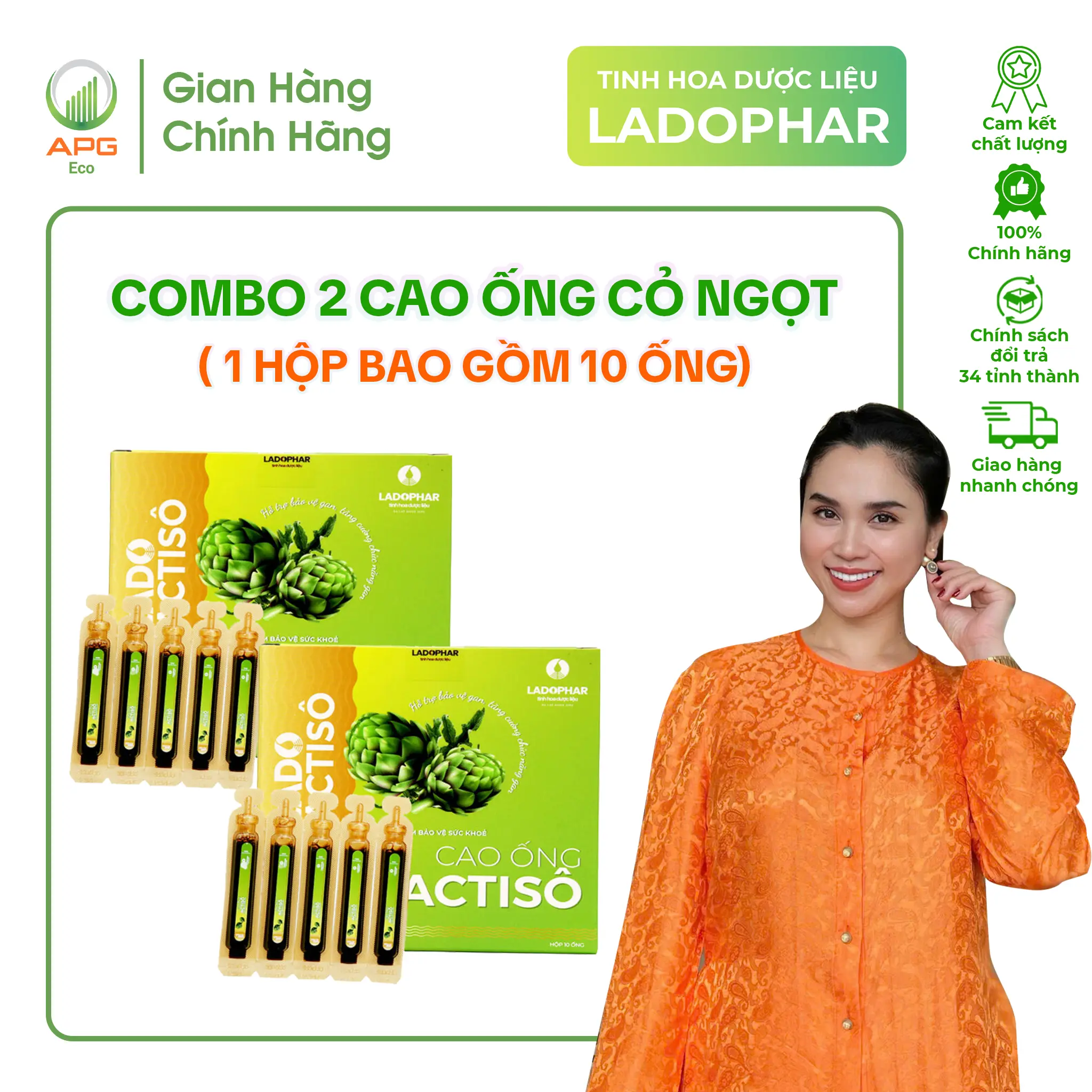 Combo 2 Hộp Cao ống Atisô Có Cỏ Ngọt (10 ống x 10ml)