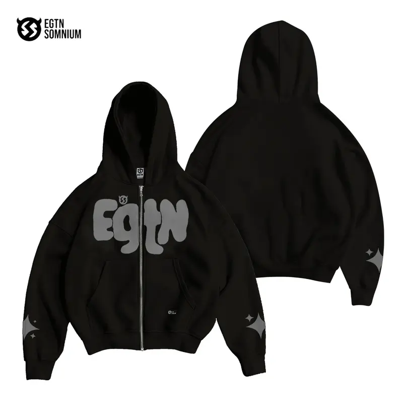 EGTNSOMNIUM - Jaket Sweater Hoodie Boxy Zipper EGTN BLACK Original Distro Pria Dan Wanita Pullover High Quality Warna Putih Katun Fleece Tebal 280 gsm 0