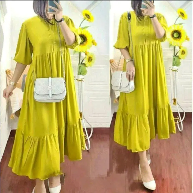 Daster Nabila Polos Jumbo Rayon Premium // Dress midi Jumbo rayon premium Nyaman Wanita Bumil Kancing Karet 5