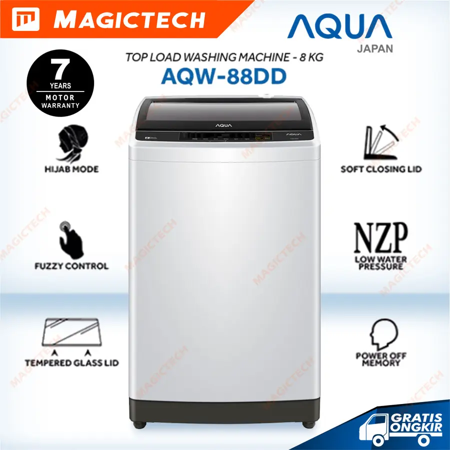 MESIN CUCI AQUA 8 KG AQW-88DD AUTOMATIC 1 TABUNG / TOP LOADING BATAM ONLY
