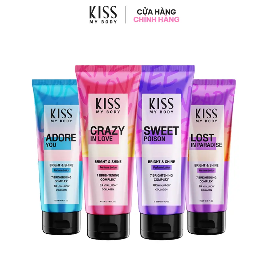 Sữa Dưỡng Trắng Da Toàn Thân Hương Nước Hoa KISS MY BODY Bright & Shine 226g - Sweet Poison, Crazy In Love, Adore You, Lost in Paradise