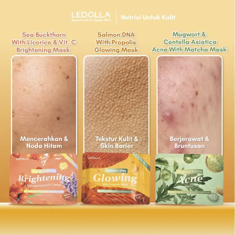 Le d'olla Serum Masker Muka Mugwort & Cica (Acne) Le Dolla Masker Muka Serum Salmon DNA (Glowing) Le De olla Masker Muka Serum Sea Buckthorn (Brightening) 3