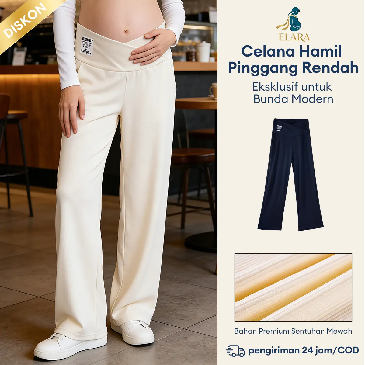 Celana Hamil Kerja Premium All Size Celana Panjang Ihu Hamil Katun Combed Adem & Lembut, Model Straight Leg Elegan buat Bunda Aktif