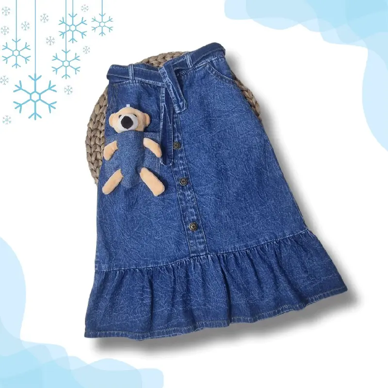 Rok Jeans Rempel Anak Perempuan Polos Fashion 0