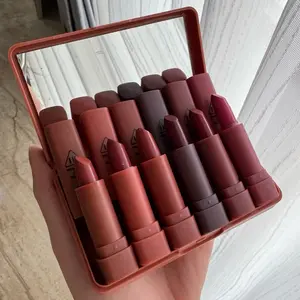 (DAPAT 6 PCS) Lipgloss Mini Nude Matte (Include Kaca) Lipstick Merah