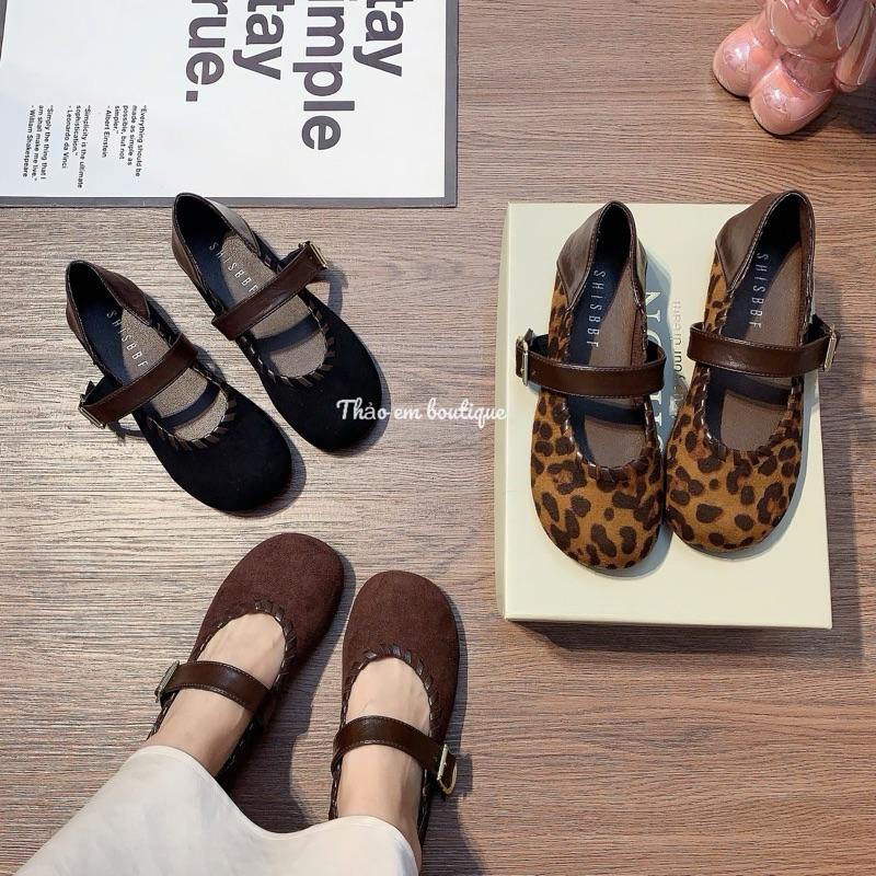 Thảo Em - BB29 Giày bệt nữ đế thấp da lộn phối viền đan dây sang chảnh
