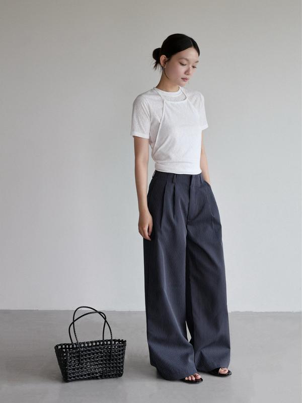 Quần dài sọc ống rộng lưng liền SOMS | Calm Pants