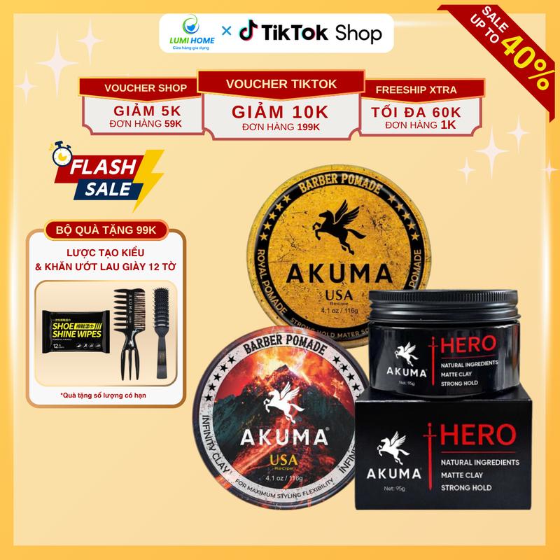Combo Sáp Vuốt Tóc AKUMA INFINITY CLAY + Gôm AKUMA Chính Hãng - Giữ nếp trong 24h, hương nước hoa