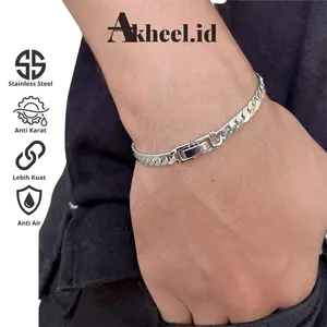 GELANG TITANIUM CLIP SQUARE CUBAN CHAIN / GELANG PENGAIT KLIP ANTI KARAT DAN TIDAK BIKIN ALERGI / GELANG KEREN