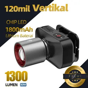 Cahaya Terang Tanpa Batas! 120m Vertikal, 1300 Lumen, 80W, Baterai 1800mAh, Pengisian Type-C Cepat!