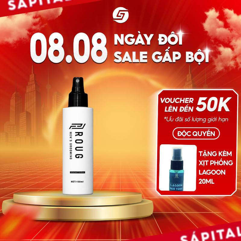 Xịt tạo phồng Pre-styling Roug Men's Grooming Sea Salt Spray 150ml - Hỗ Trợ Tăng Độ Phòng Tóc, Kiểm Soát Mồ Hôi Dầu Thừa, Tăng Độ Kết Dính - Tặng Lược Roug