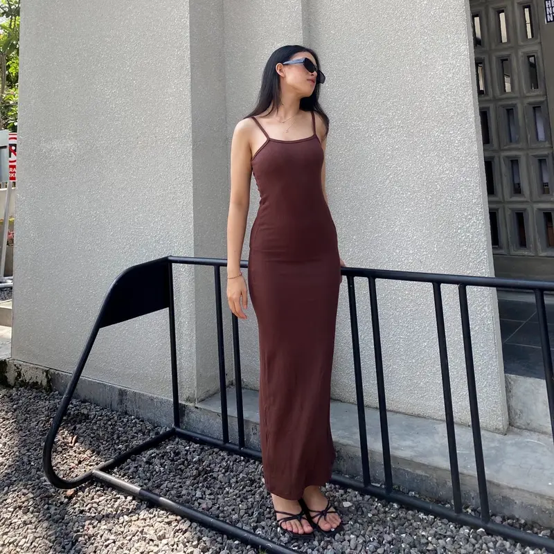 Celia Dress || Dress Long Wanita - dress rib tali satu 1