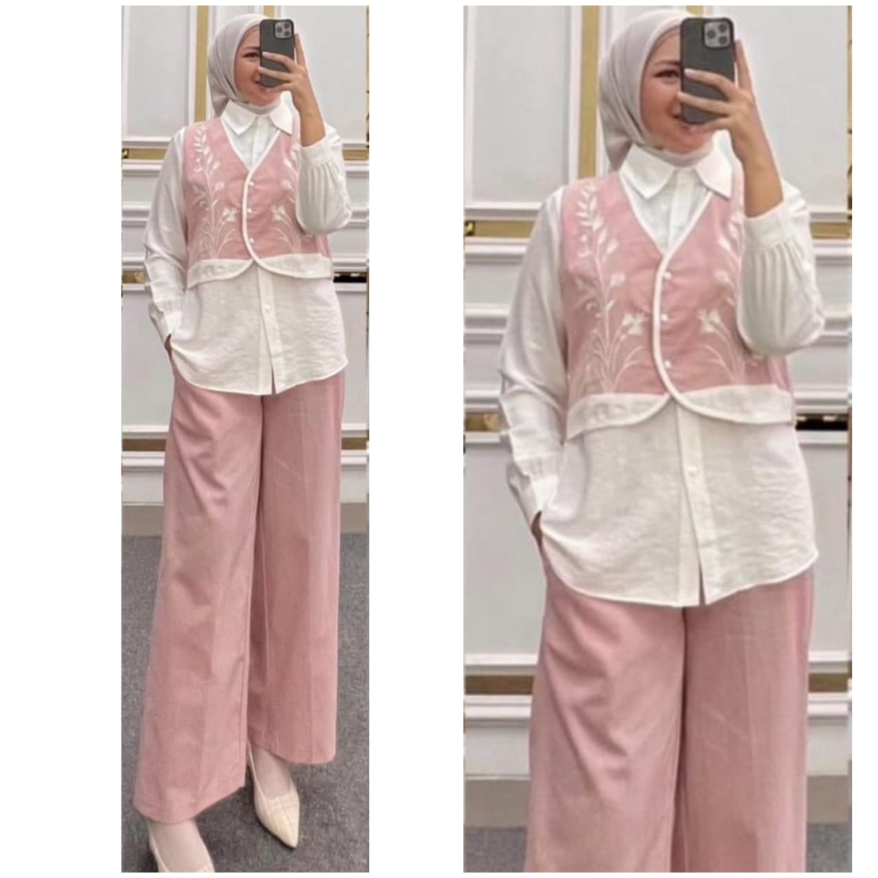 One Set Ld 100 105 110 120 Setelan Wanita Celana Dan Atasan Hania Set Bahan Crincle Air Flow Mix Bordir Ukuran M L XL XXL Setalan Busu Frendly