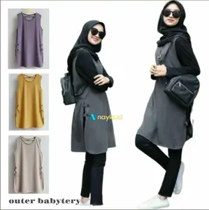 Tunik Rompi Outer atasan basic casual Panjang Tanpa Lengan Design Cardigan Outwear Outfit Untuk Wanita Katun Babyterry Flecee Terbaru Hitam Muslim Remaja Dewasa