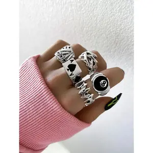 Cincin Charvez Palmer Ring Geometri Unisex Alloy Gold Silver Classy Set Cincin Unisex Punk Knuckle Desain Ukiran Geometri Bahan Metal Perak Emas Retro Hip Hop Tengkorak Perhiasan Bulat Rock Fashion Untuk Pria