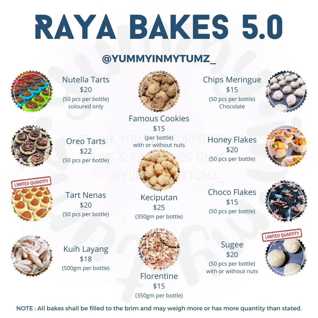 Raya Bakes 5.0 (YummyInMyTumz_) - Traditional Snacks, Cookies, Meringue, Oreo Tarts