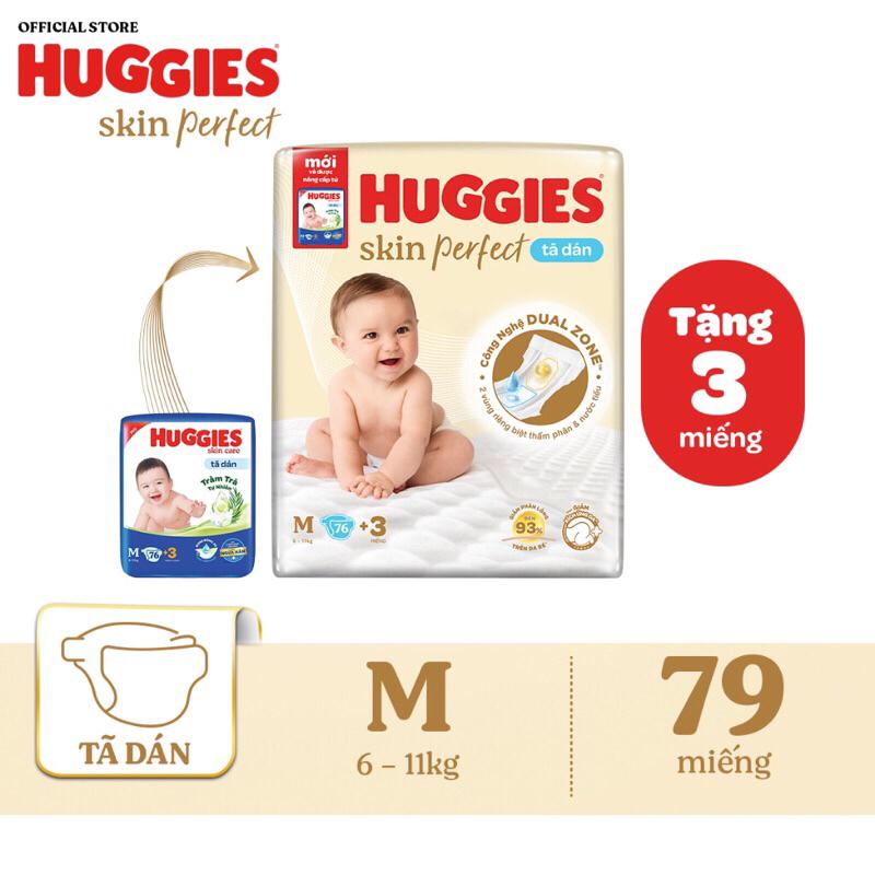 Tã dán Huggies M76 cho bé từ 6-10kg với hai vùng thấm giảm kícḣ ứng da
