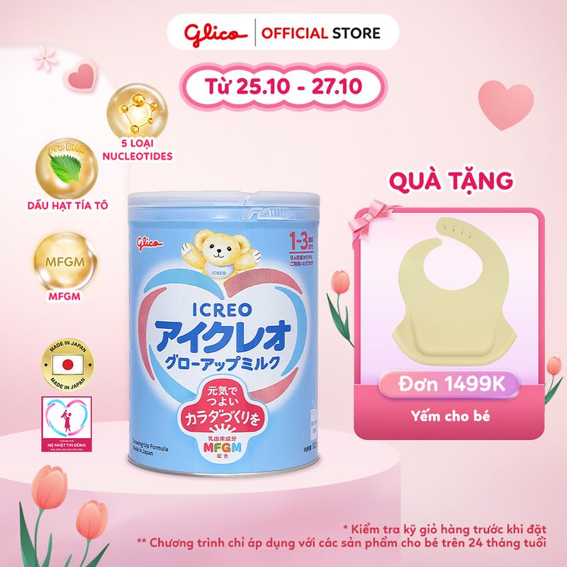 Sữa Bột Cho Bé Glico Icreo Grow-Up (Icreo Số 1) Lon 820g - Cải Thiện Tiêu Hóa, Hỗ Trợ Phát Triển Toàn Diện