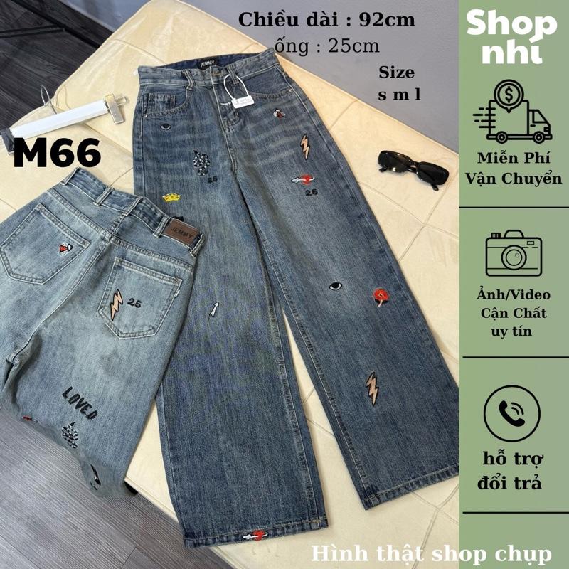  Quần jean nữ ống suông rộng QC thêu full nấm dài 87cm + 97cm size SML Shop Nhí   M66   