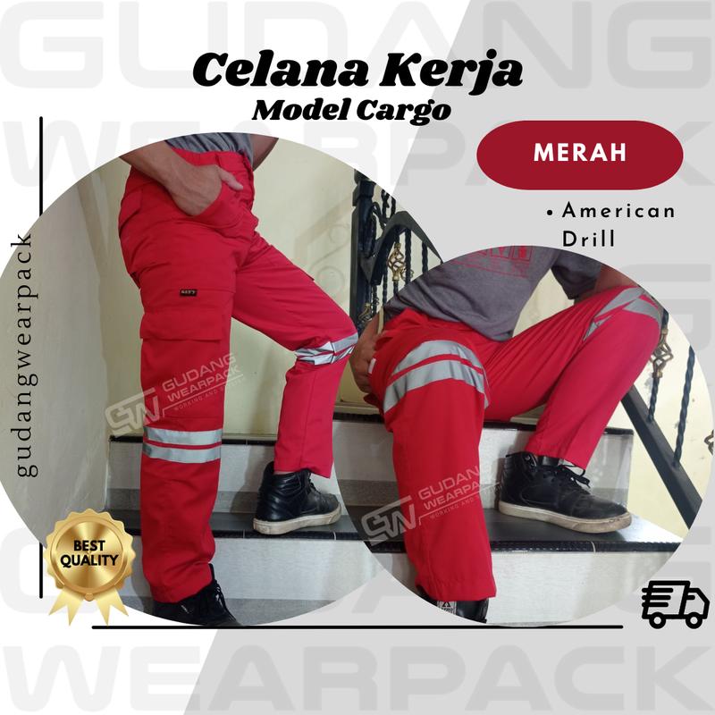 Celana Kerja Cowok Panjang Formal Model Cargo Warna MERAH (/Wanita ) - Gudang Wearpack tiktok shop 1