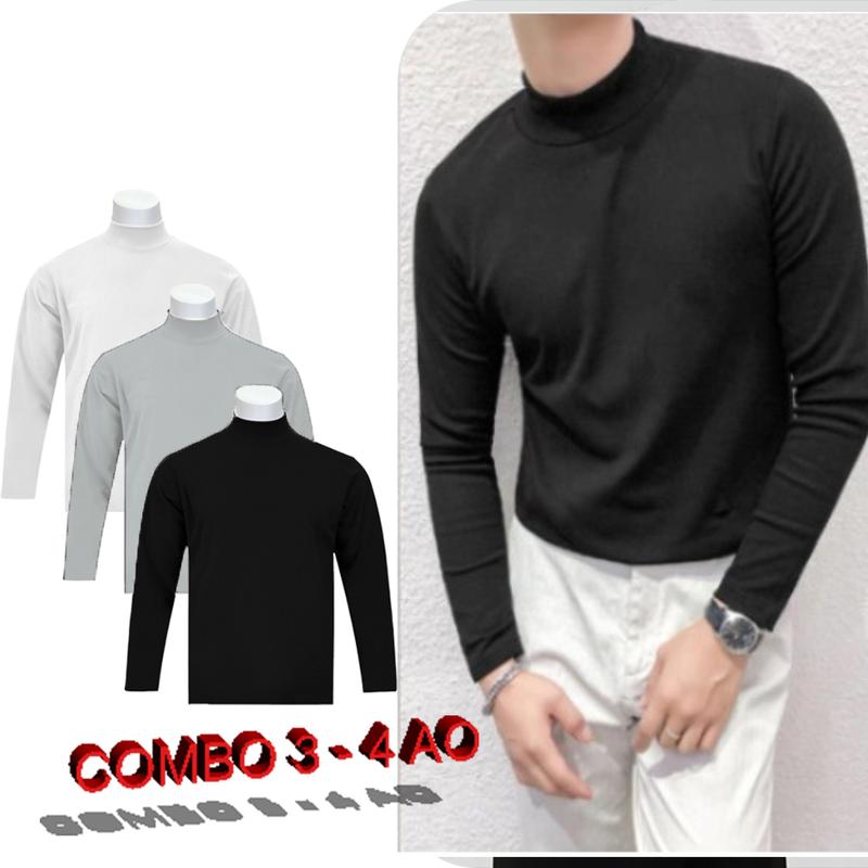 COMBO Áo Thun Dài Tay, Áo Giữ Nhiệt Nam Cổ 3 Phân Co Dãn 4 Chiều Thao Tập Gym - Sport Top Thun