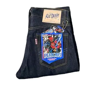 RED DENIM -Art DEMONS 15Oz Sanforize Denim Accent Selvedge Original Slim  straight  Biru Line Celana Pria Jeans Panjang