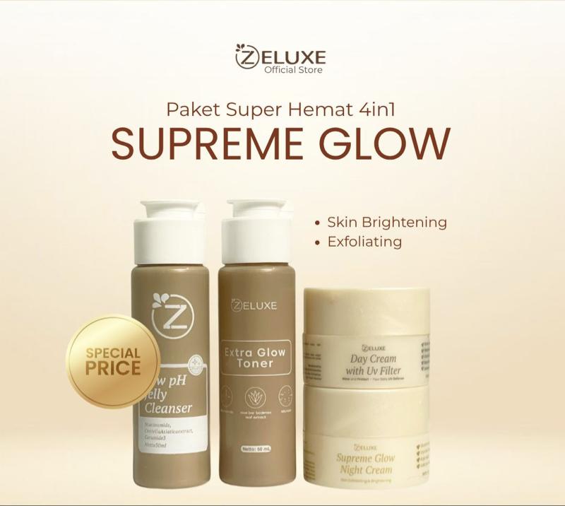 [BPOM] [4in1] ZELUXE Supreme Glow - Perawatan Kulit dengan Toner,  Cleanser, Krim Siang, dan Krim Malam
