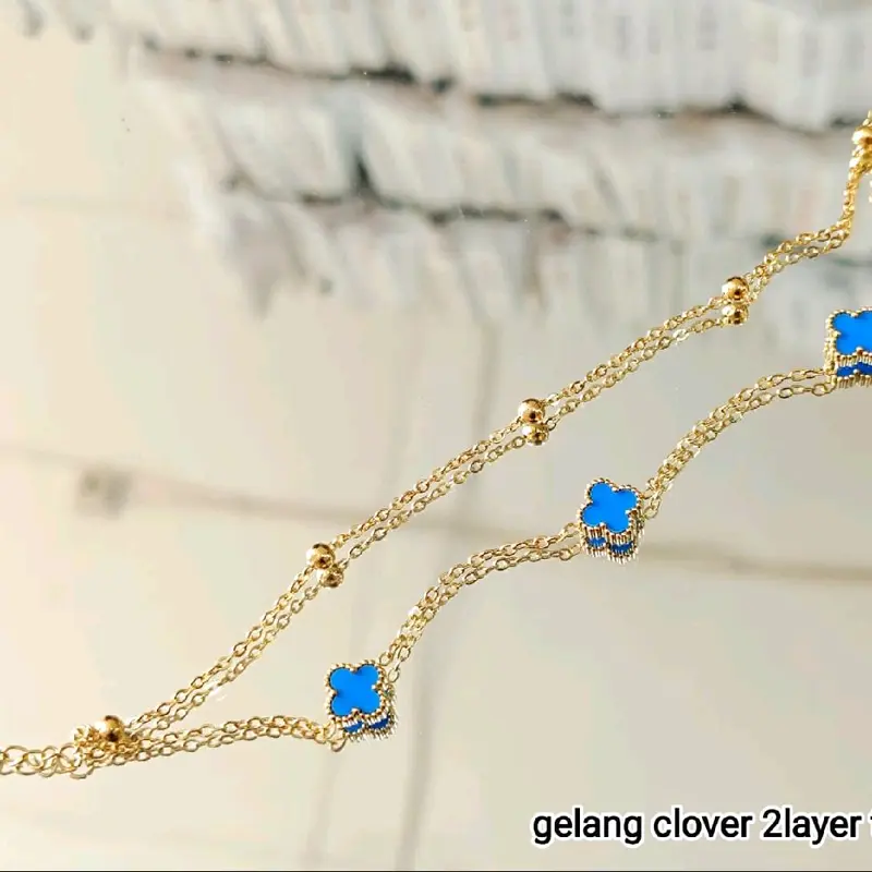 Gelang Tangan Rantai Gold Bunga Boba Titanium 2 Layer Anti Karat Wanita - Bracelets Aksesoris Elegan 8