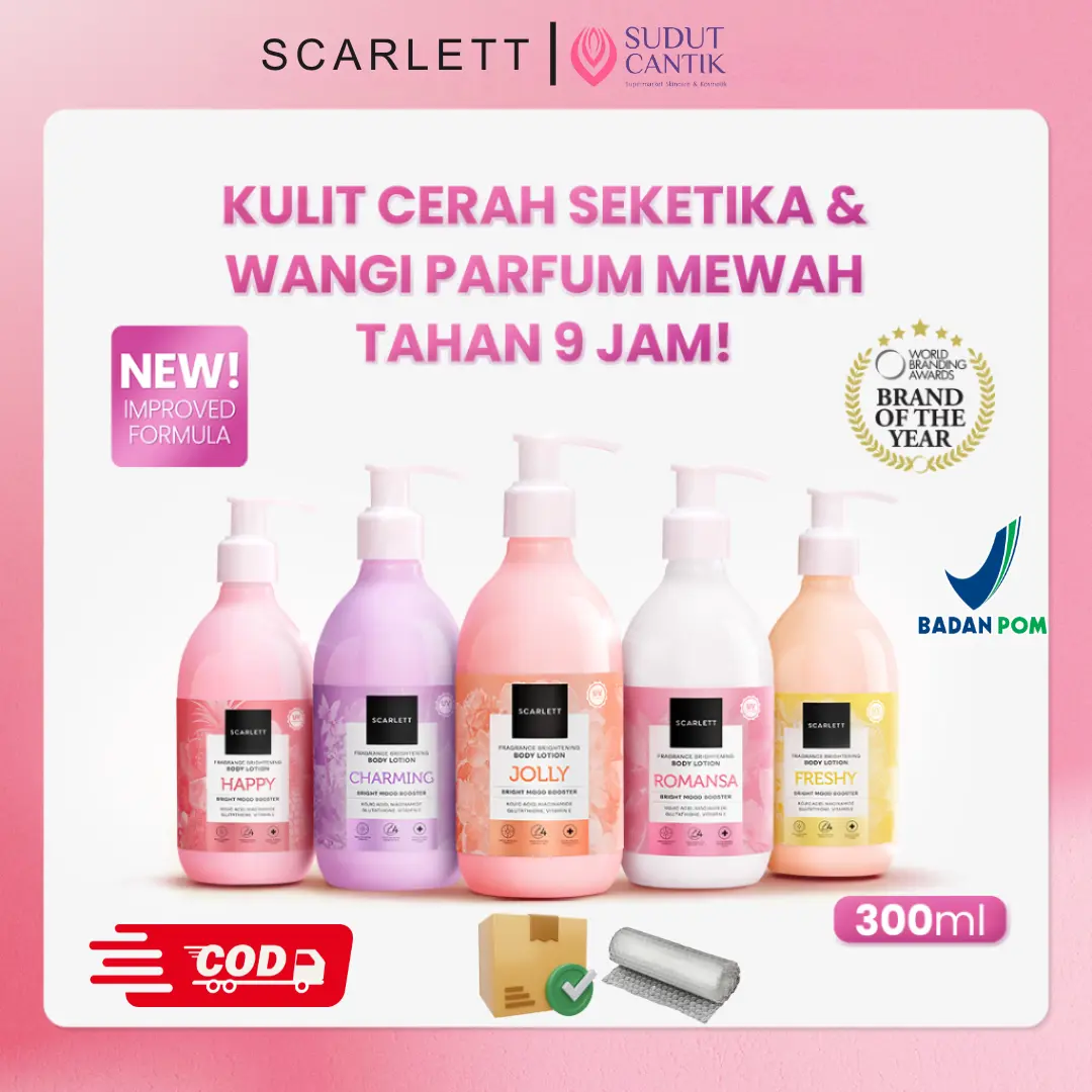 Scarlett Whitening Body Lotion Original BPOM 100% by Felicya Angelista Jolly Romansa Charming Freshy Glutathione Mencerahkan - Romansa - Niacinamide, Vitamin