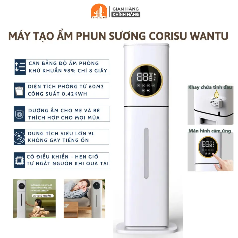 Máy lọc không khí ion âm thông minh công suất cao khử trùng tia UV diệt khuẩn 98% vận hành êm ái