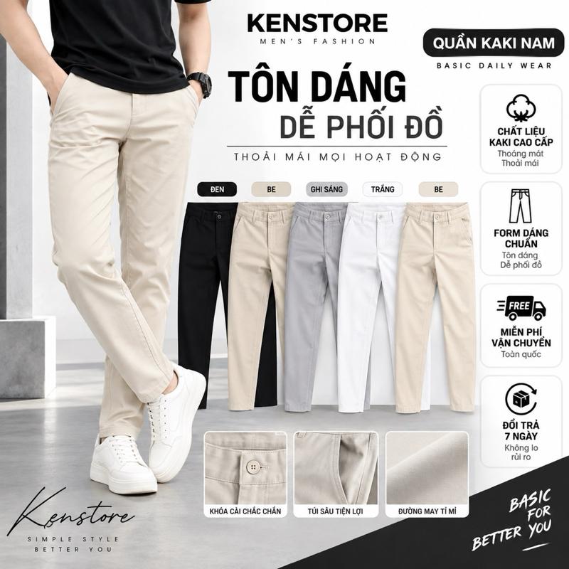 012 ( DEAL MỞ BÁN ) Quần KaKi Nam Đai Chun Ẩn  Form slim Fit Tôn Dáng Nhà KEN.STOREE - Thanh Lịch , Dễ Phối Đồ