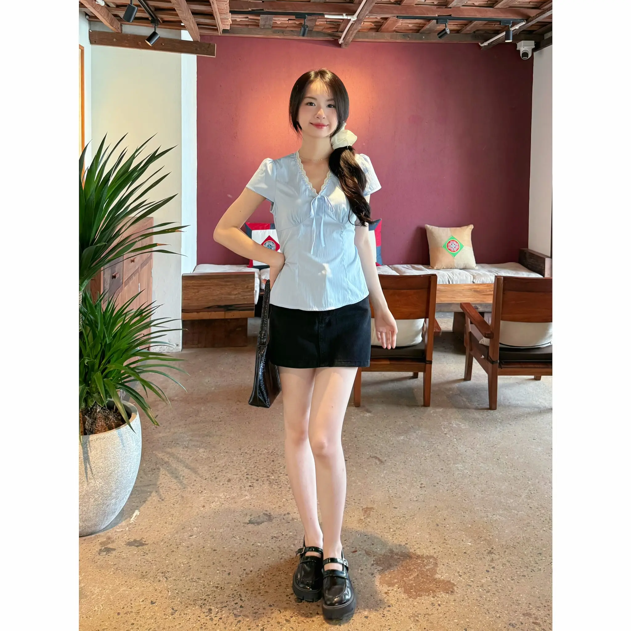 Áo kiểu nữ cổ tim phối ren thắt nơ ngực buộc eo sau lưng freesize chất liệu gió lụa Hàn babydoll dễ mặc cho mùa hè – A554 - 29feb.closet | BigBuy360 - bigbuy360.vn