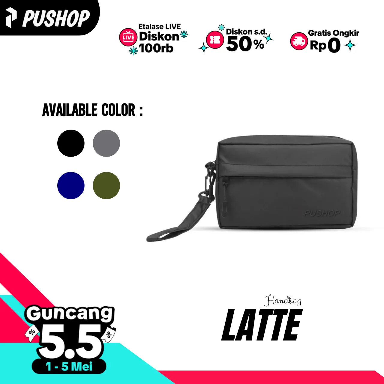 PUSHOP Tas Handbag Pria LATTE - Clutch Bag Multifungsi Handbag Waterproof Hand Bag Pria Anti Air
