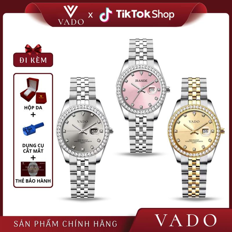   VD - DHJ9850V  Đồng Hồ Nữ Sang Chảnh Mặt Tròn Mặt Đính Viền Đá Sang Trọng  Dây Kim Loại Phong Cách Thanh Lịch -  DHJ9850 VADO 
