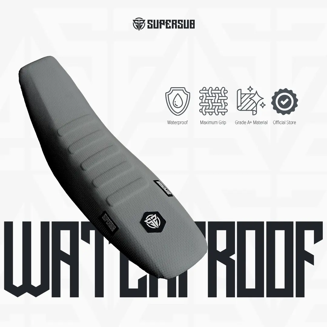 Cover Seat Bungkus Sarung Kulit Jok Abu WATERPROOF ANTI REMBES SUPERSUB KLX DTracker CRF WR Diablo Viar KTM Husqvarna Gordons Gordon Anti Rembes Bahan Premium Accura