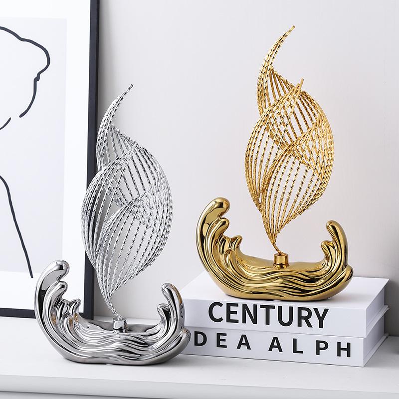 Decor Phong Thủy Nghệ Thuật Cách Điệu Thuyền Buồm Chất Liệu Gốm Sứ Trang Trí Nội Thật I19