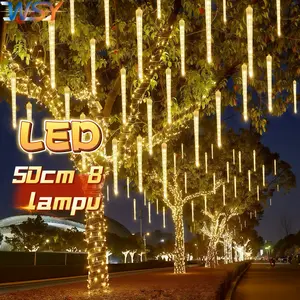 WSY Meteor LED 8 Batang 50cm Jatuh Rain Taman Hias 8 Batang Kuning Set Tahan Air IP44    Cahaya Hangat 3000K Dekorasi Magis Outdoor   hias  0.5 meter   air  terjun