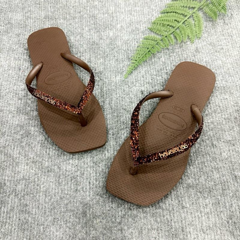 Havaianas - Dép Đế Vuông Kim Tuyến Cho Nữ Chất Liệu Cao Su Non Đàn Hồi Tốt Lâm Trân.