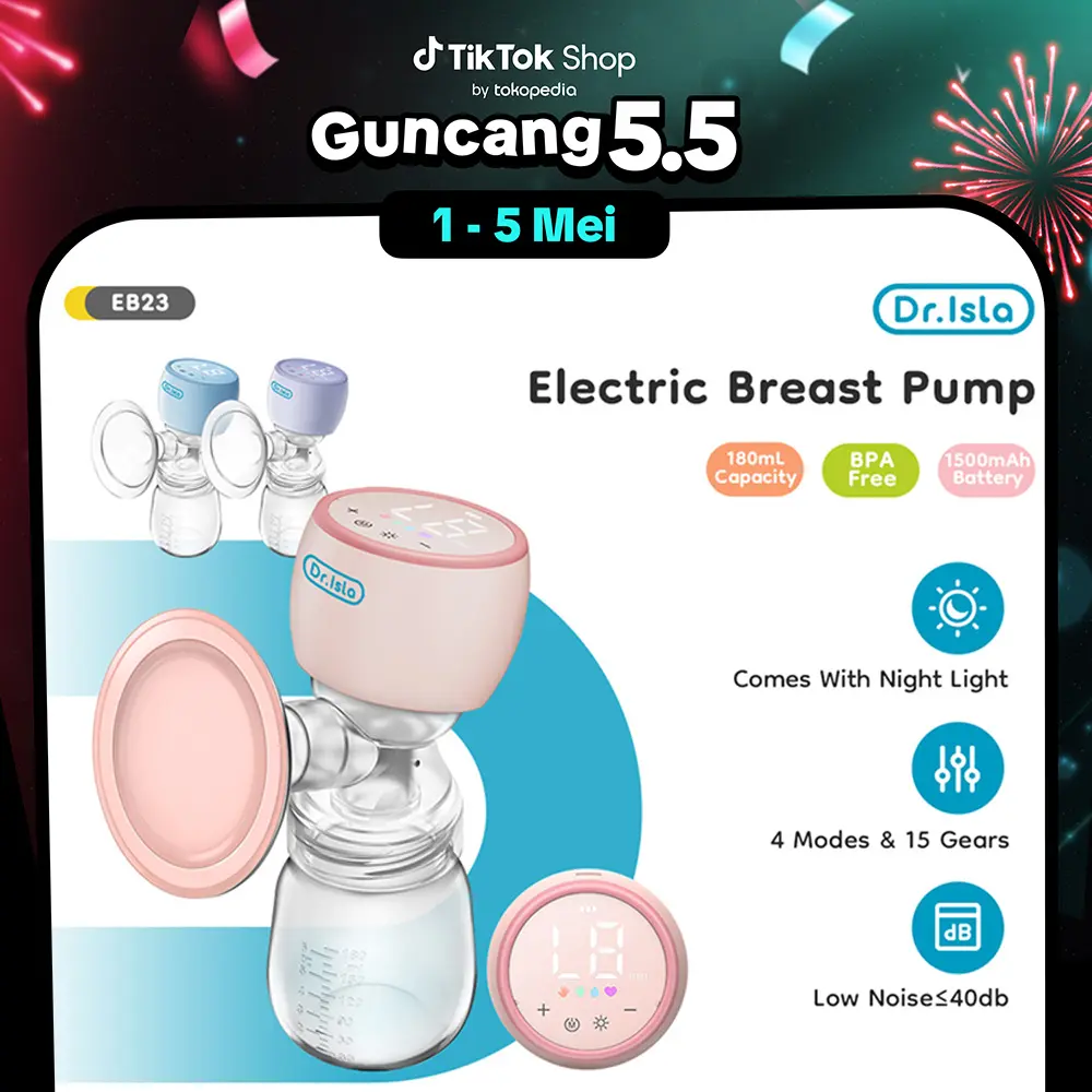 【Gratis Kantong ASI】 Dr.isla EB23 Pompa ASI Elektrik Fungsi Lampu Malam Tanpa Kabel, Pompa ASI Elektrik Tanpa Kabel Portabel Otomatis Sepenuhnya (ASI) Pompa ASI Hisap Kuat Mode Sentuh, Dilengkapi dengan Corong Penutup Debu Bayi Pump Electric